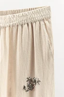 JEWELED LINEN PANTS