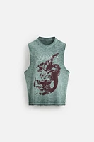 WASHED PRINT KNIT T-SHIRT