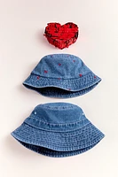 EMBROIDERED HEART DENIM BUCKET HAT