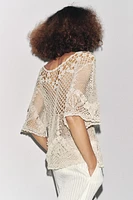 TEXTURED CROCHET KNIT TOP