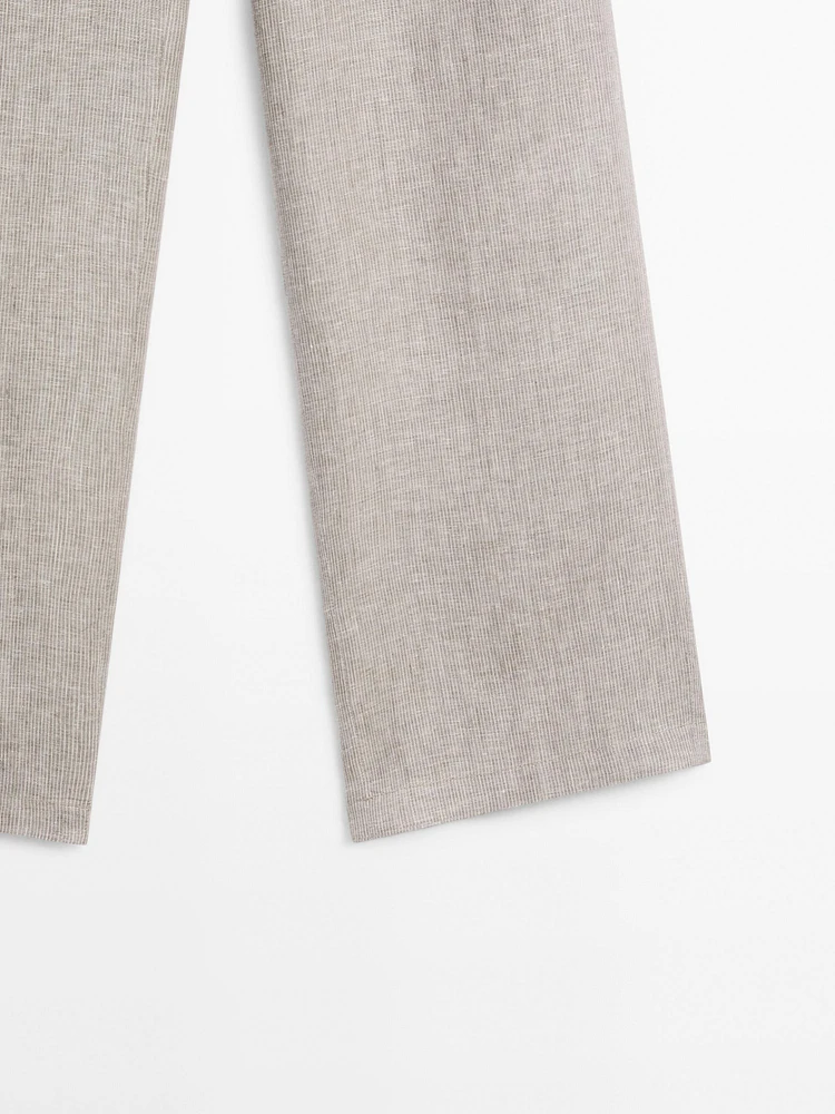 Pinstriped wide-leg linen trousers
