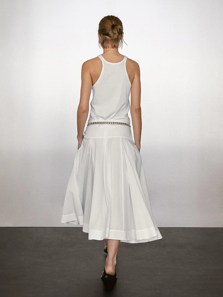 Jupe midi empiècement 100 % coton