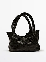 Sac mi-tote tressé en cuir nappa