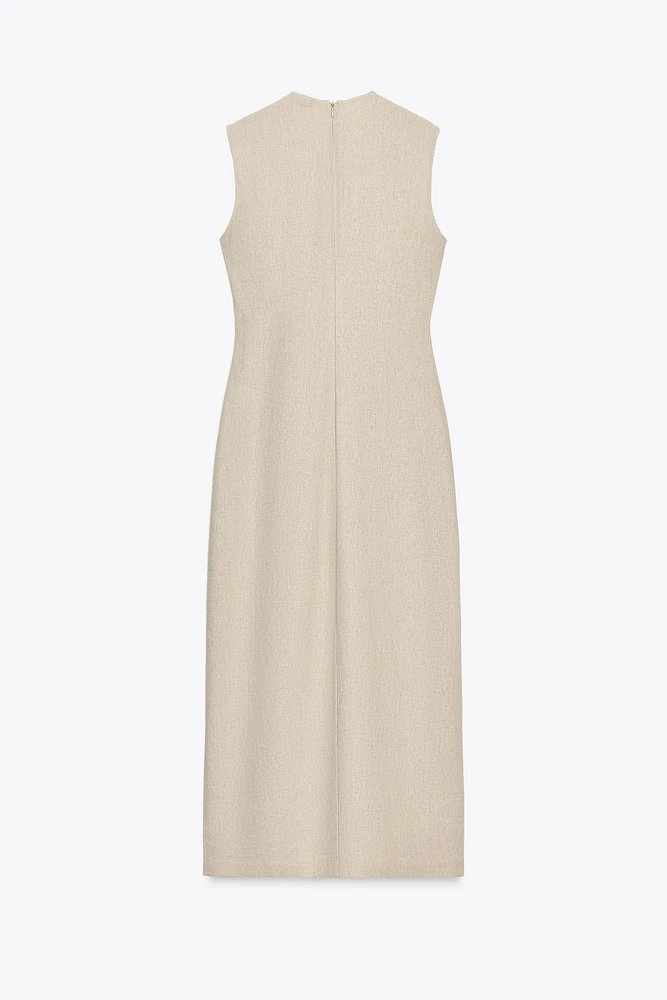 LINEN BUCKLE MIDI DRESS