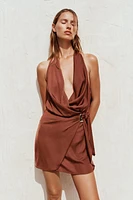 ROBE MINI HALTER DÉCOR DORÉ