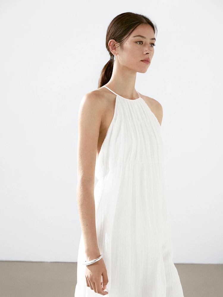 Robe longue plissée froncée