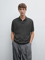 Short sleeve wool blend knit polo shirt