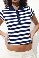 STRIPED RIBBED POLO SHIRT