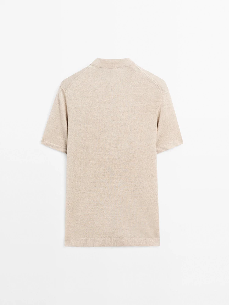 100% linen knit polo collar sweater