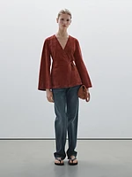 Kimono cache-cœur en cuir et daim