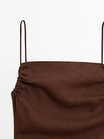 Robe midi froncée en lin mélangé