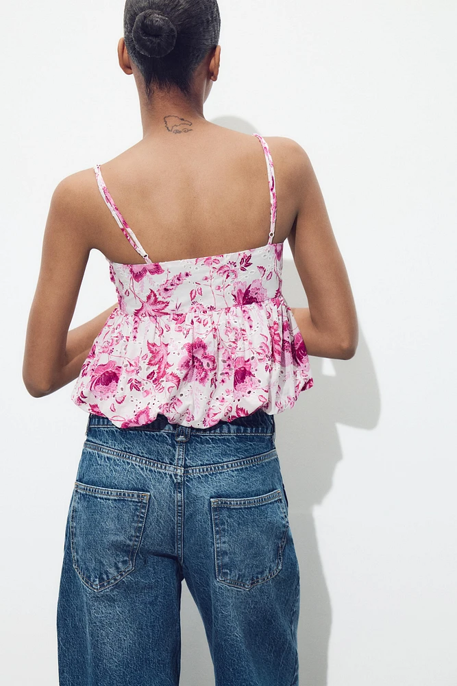PRINTED TOP WITH OPENWORK EMBROIDERY