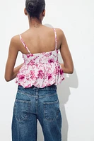 PRINTED TOP WITH OPENWORK EMBROIDERY