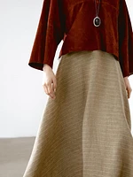 Flounce linen midi skirt with striped detail