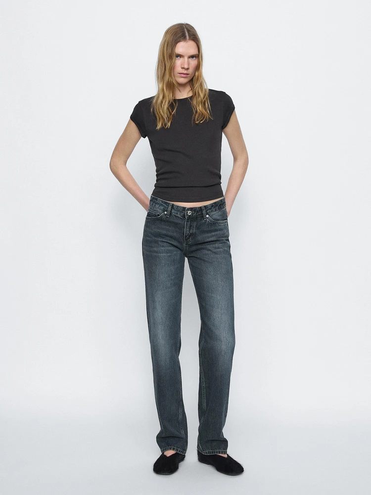 Straight-leg low-rise cotton jeans