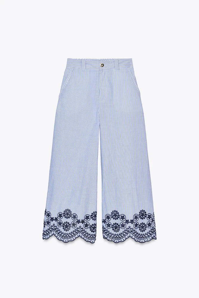 PANTALON JUPE-CULOTTE RAYURES BRODÉES