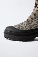 ANIMAL PRINT KNIT ANKLE BOOTS