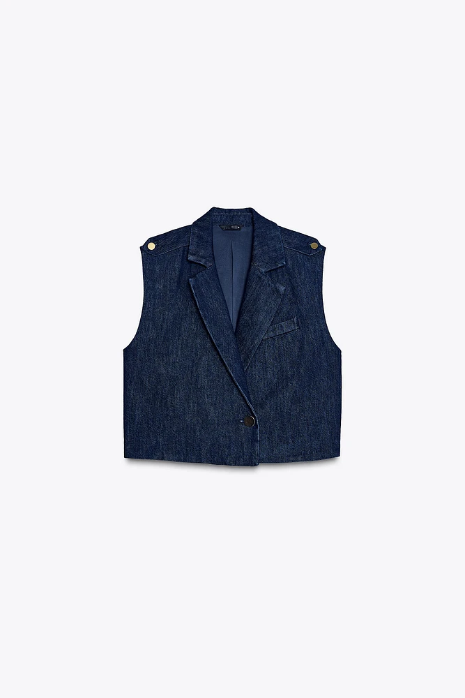 GILET SANS MANCHES Z1975 COURT EN DENIM