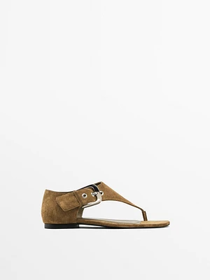 Split suede flat sandals