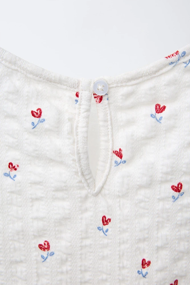 T-SHIRT TEXTURÉ À IMPRIMÉ FLEURS