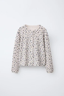 FINE KNIT FLORAL PRINT JACKET