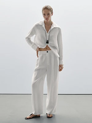 100% linen open collar shirt