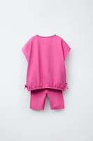 BOW T-SHIRT AND RIBBED BIKER LEGGINGS JOGGING SET