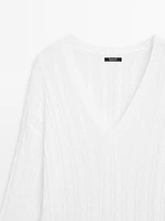 Pull coton en maille tressée ajourée