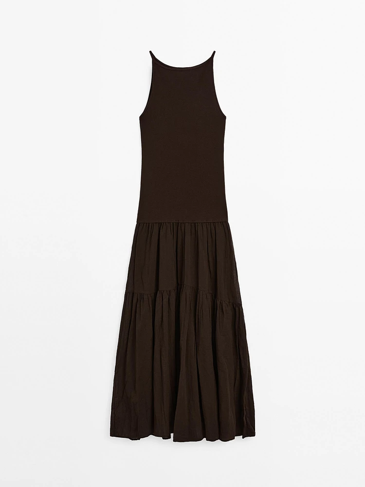 Long strappy cotton blend dress
