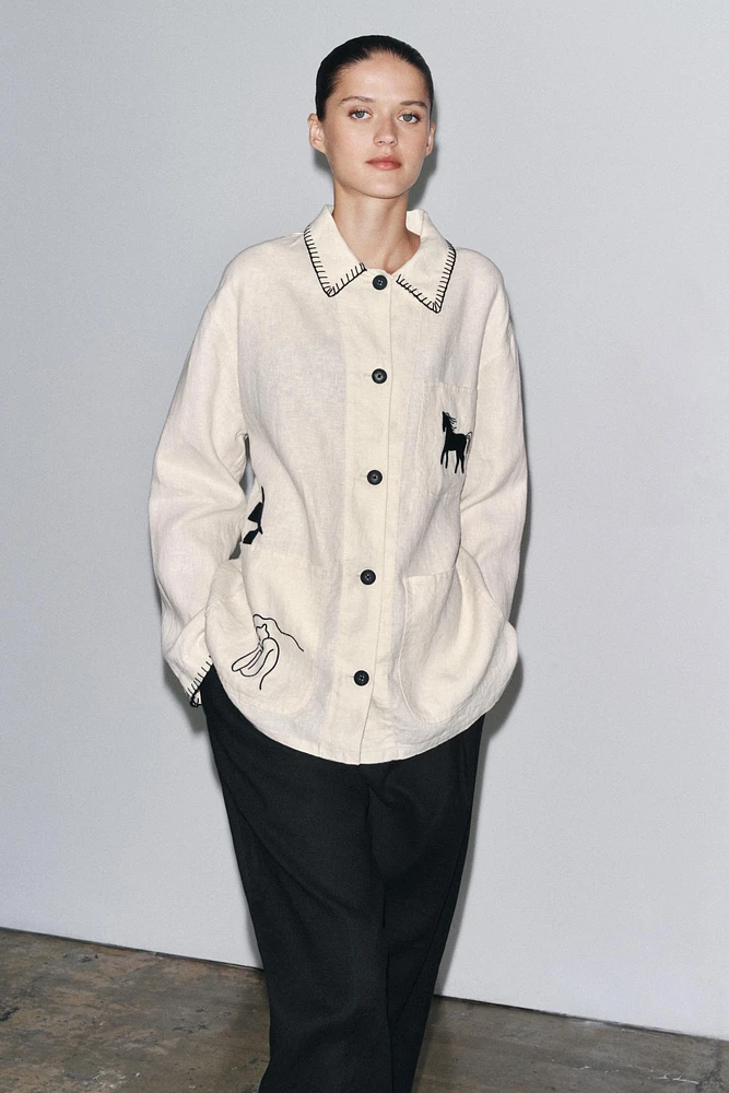 EMBROIDERED LINEN OVERSHIRT ZW COLLECTION