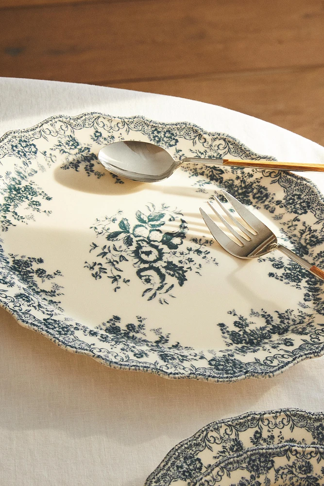 PLAT FAÏENCE IMPRIMÉ FLEURS