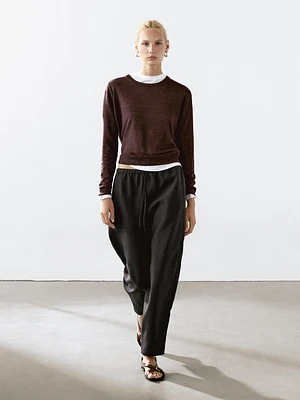Pull en maille 100 % lin à col rond