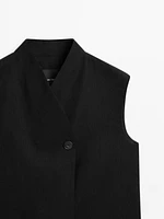Linen blend high neck waistcoat