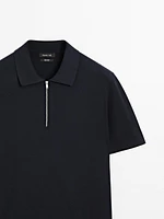 Polo en maille de coton à col zippé