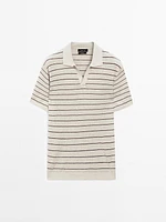 100% linen striped knit polo shirt