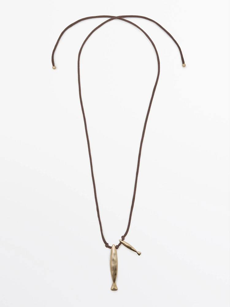 Silk cord necklace with fish