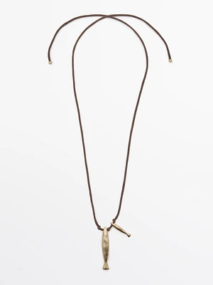 Silk cord necklace with fish