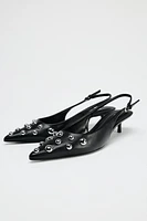 STUDDED KITTEN HEEL SLINGBACKS