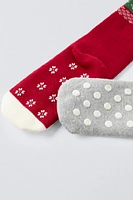 TWO-PACK OF NON-SLIP CHRISTMAS TREE AND SNOWMAN SOCKS