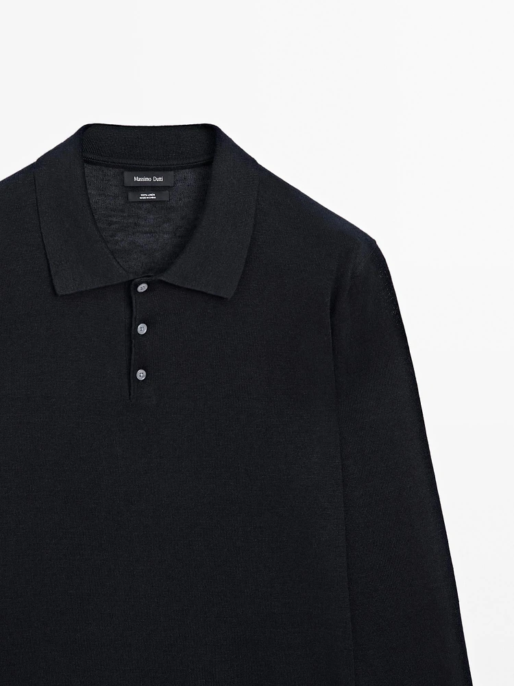 100% linen knit polo collar sweater