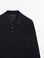100% linen knit polo collar sweater