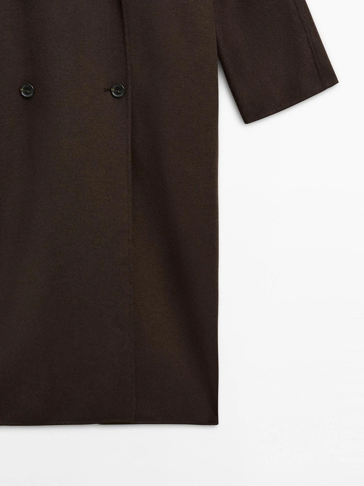 Manteau long croisé laine