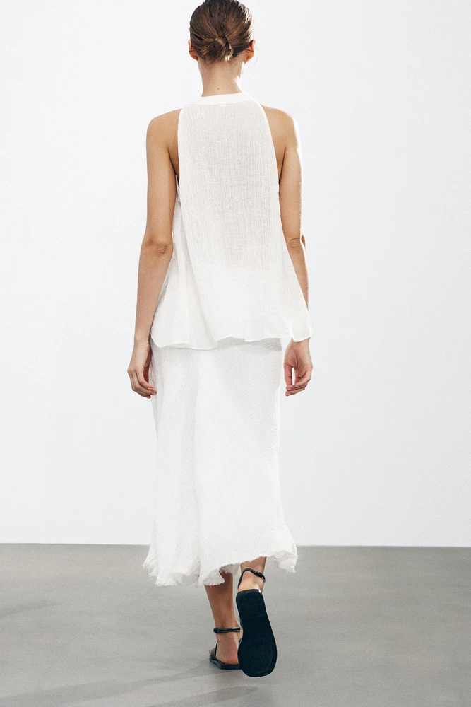 100% LINEN MIDI SKIRT ZW COLLECTION