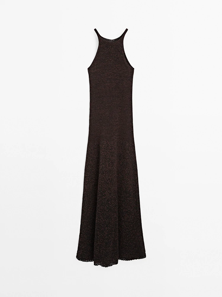 Long knit cotton blend dress