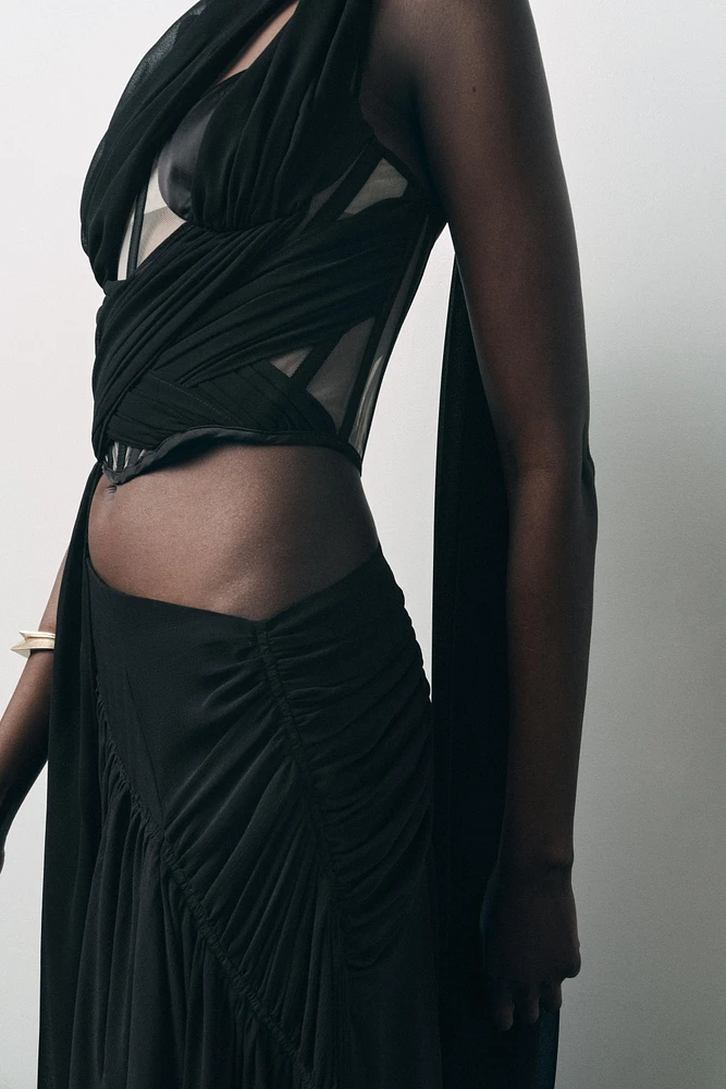 JUPE MIDI GEORGETTE DRAPÉE