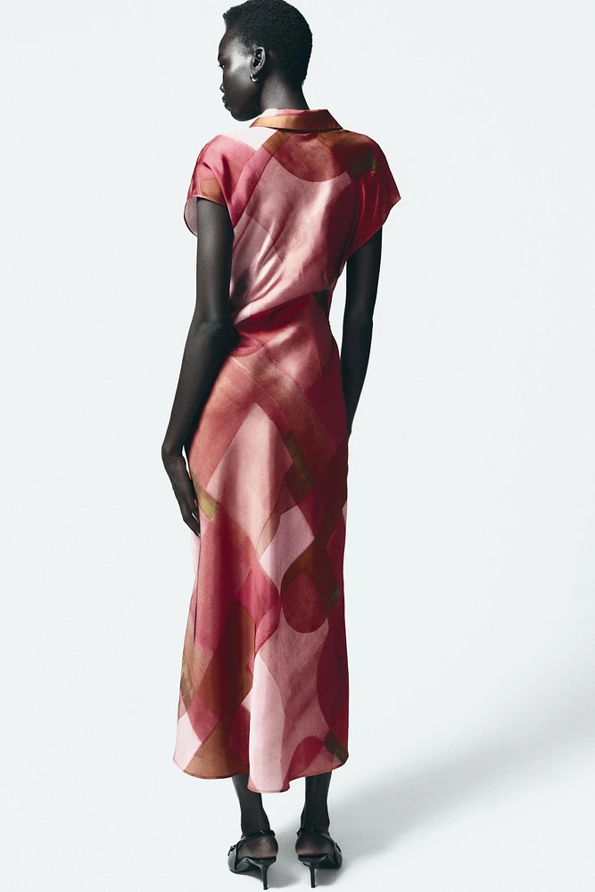 GEOMETRIC PRINT SATIN DRESS