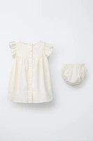 DRESS AND BLOOMERS WITH EMBROIDERED FLORAL DETAIL