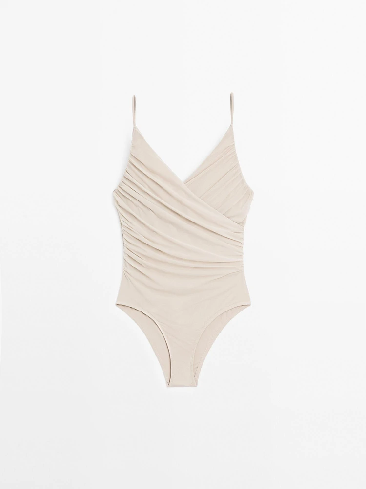 Draped tulle swimsuit