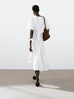 Flowing linen blend dress with contrasting details