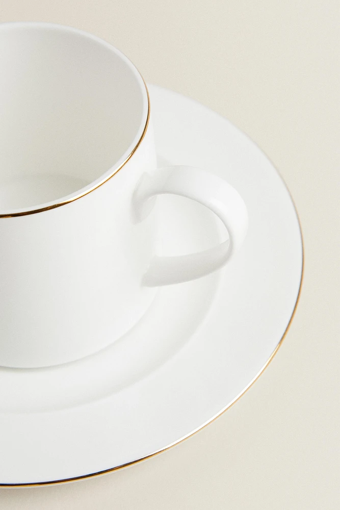 RIMMED BONE CHINA TEACUP AND SAUCER